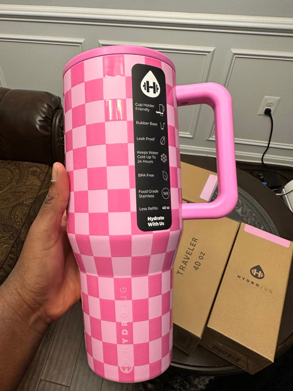 Hydrojug Pink Bubblegum Checkered Traveler 40oz