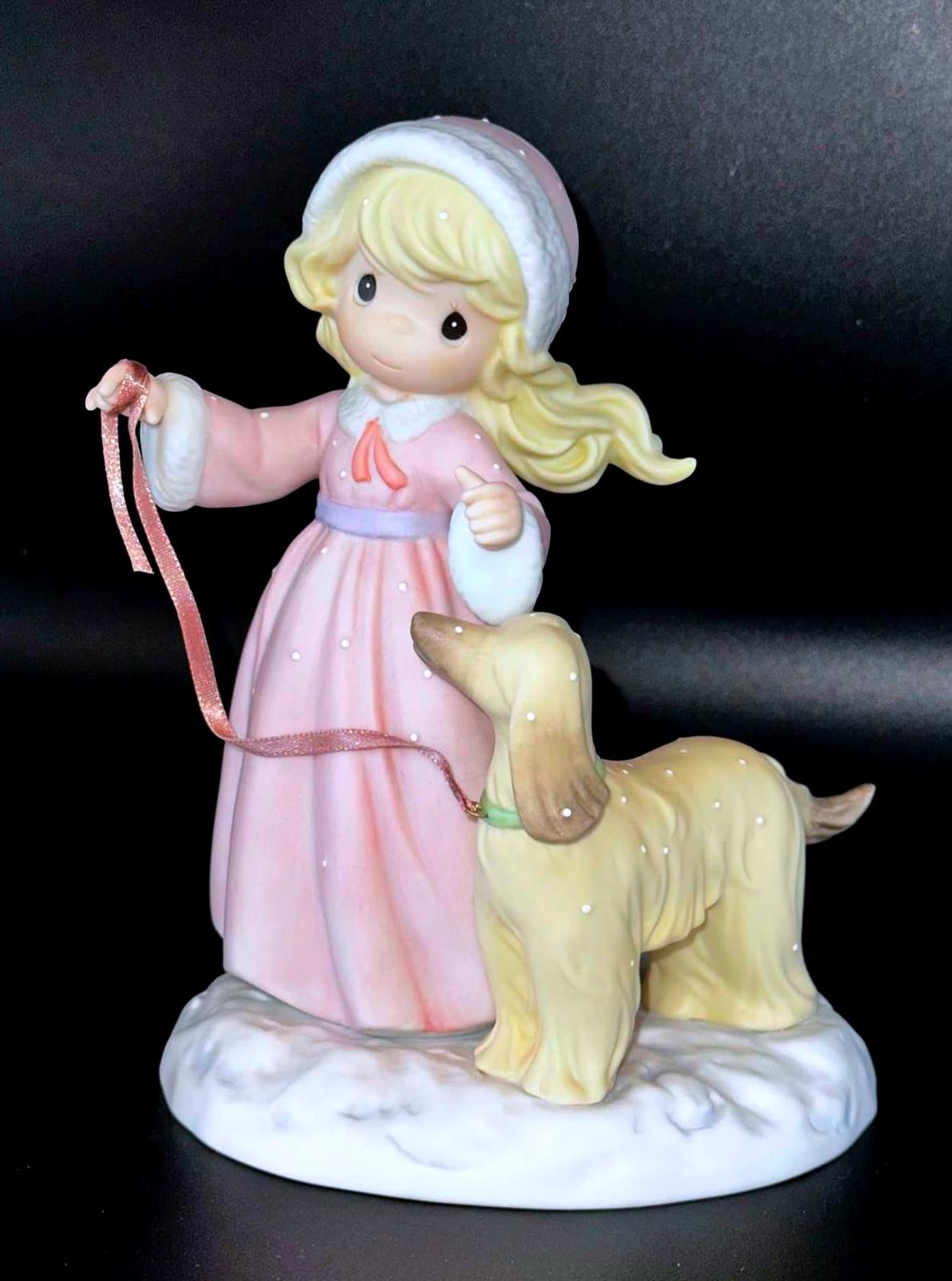 Precious Moments Girl with Dog & Pink Ribbon Large 7 Figurine With Tags