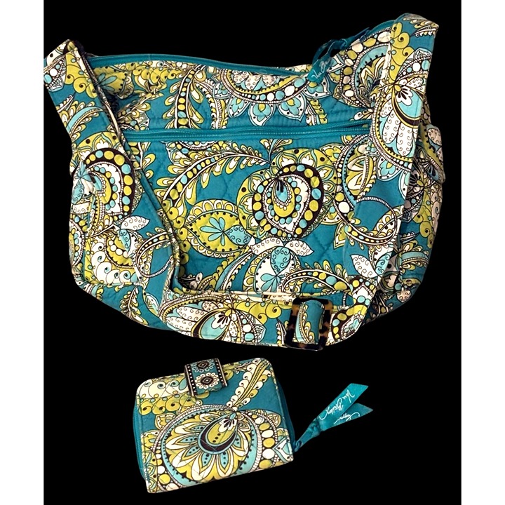 Vintage, retired ,Vera Bradley, Peacock, Blue, Green, Paisley, Handbag, Wallet,