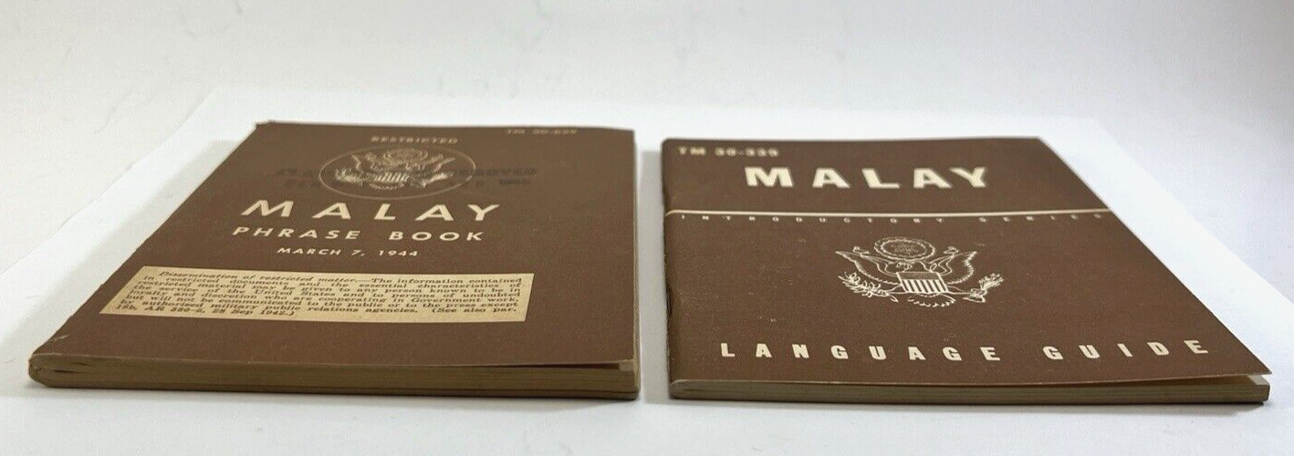 WW II War Department Malay Phrase Book AND Language Guide Set 1940's