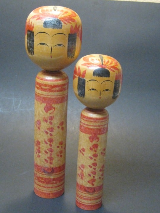 2 Kokeshi 12 &10 Japanese Showa Era Doll