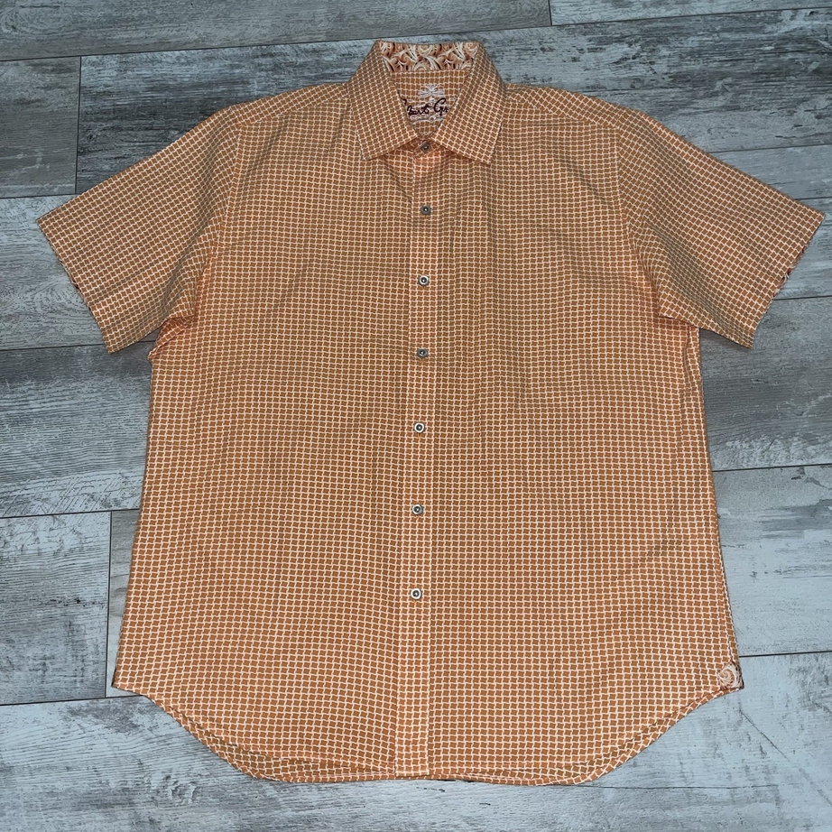 Robert Graham Button Up Shirt Large Short Sleeve Textured Check Contrast Cuff