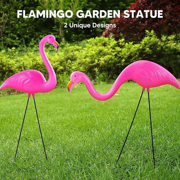 NEW Set of 6 Small Pink Flamingo Yard Ornament Stakes,Mini Lawn Plastic Flamingo