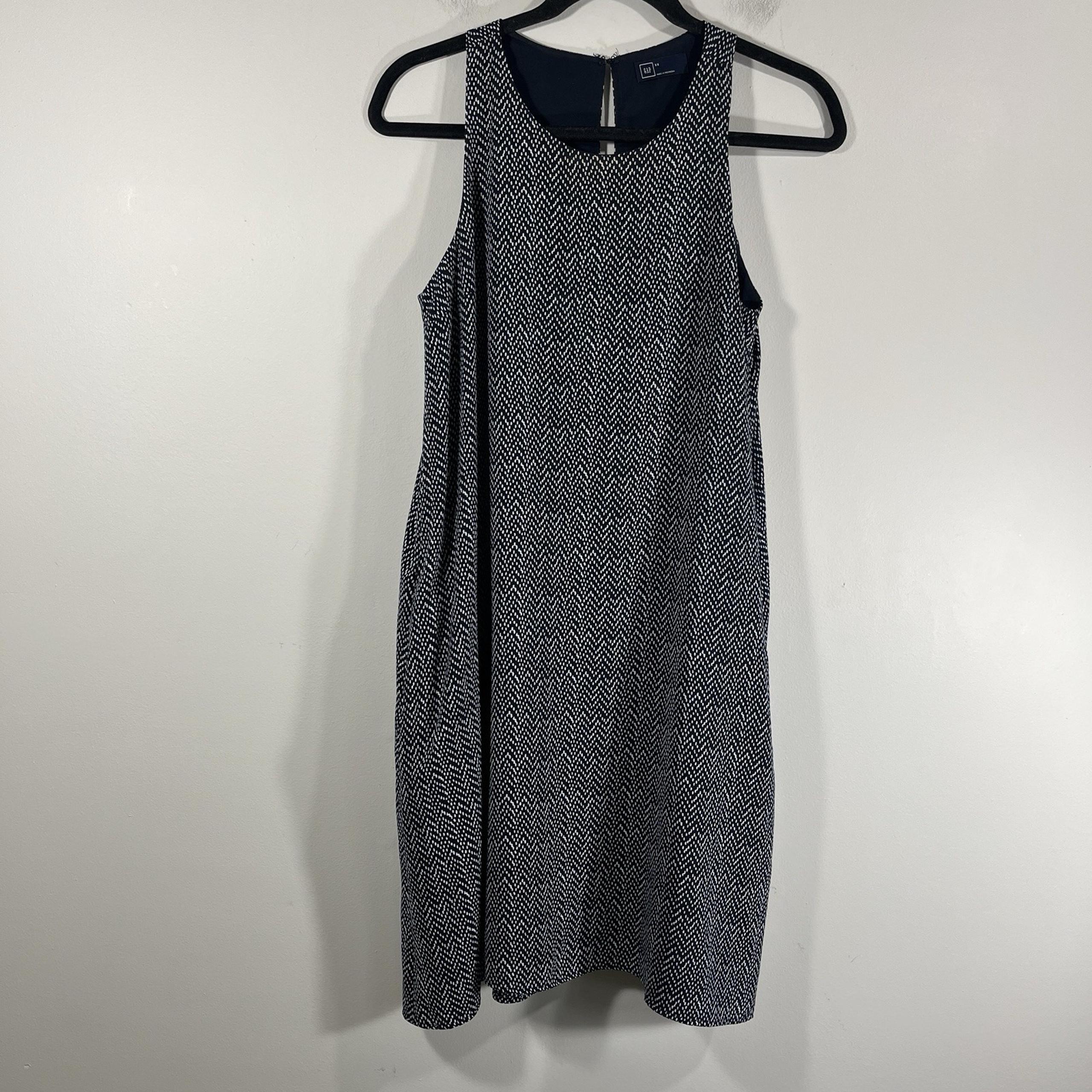 Gap Navy White Dotted Chevron Sleeveless Dress Women's XS