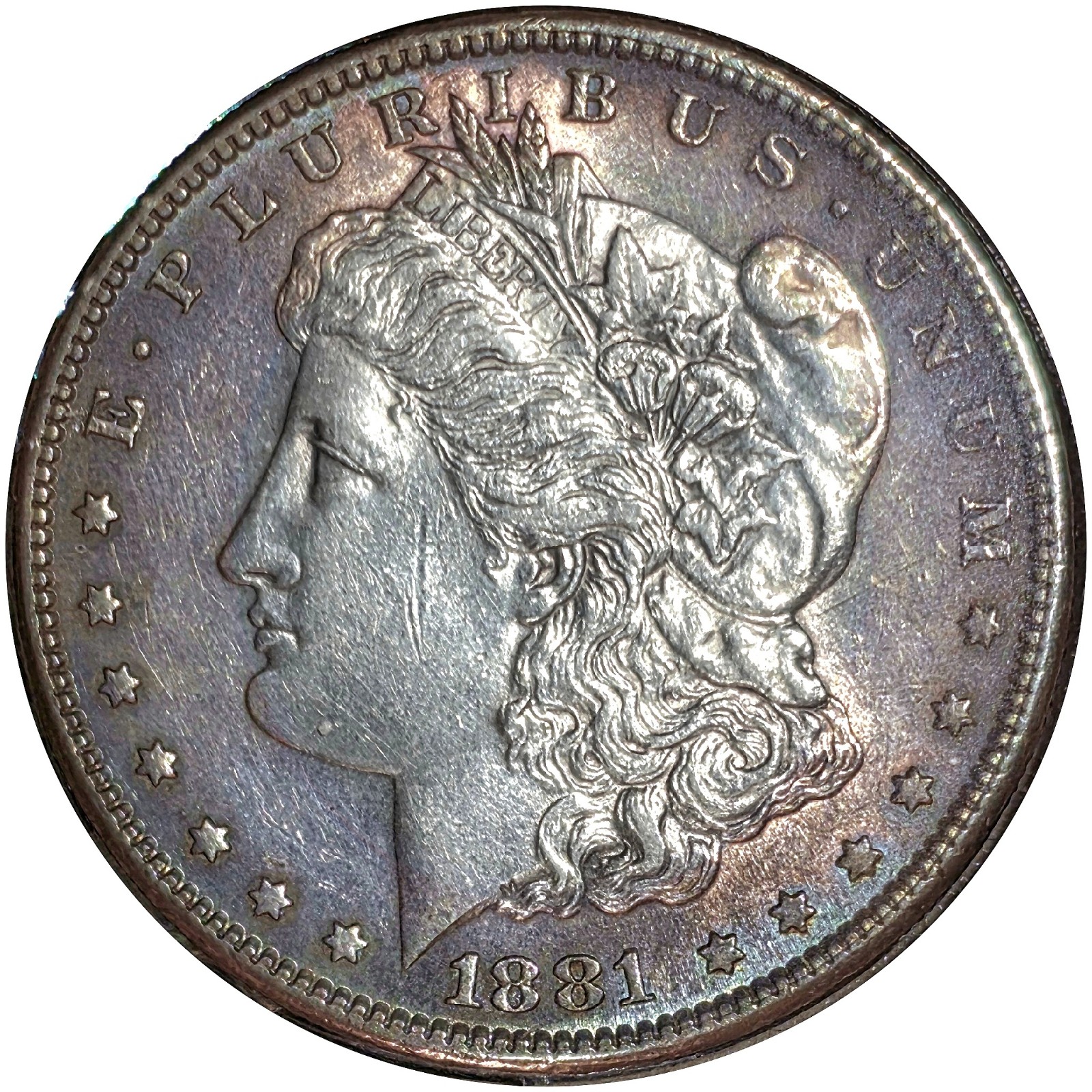 1881 S MORGAN SILVER DOLLAR $1 US COIN TONED LOOKS SEMI PL LUSTER AU BU MS UNC