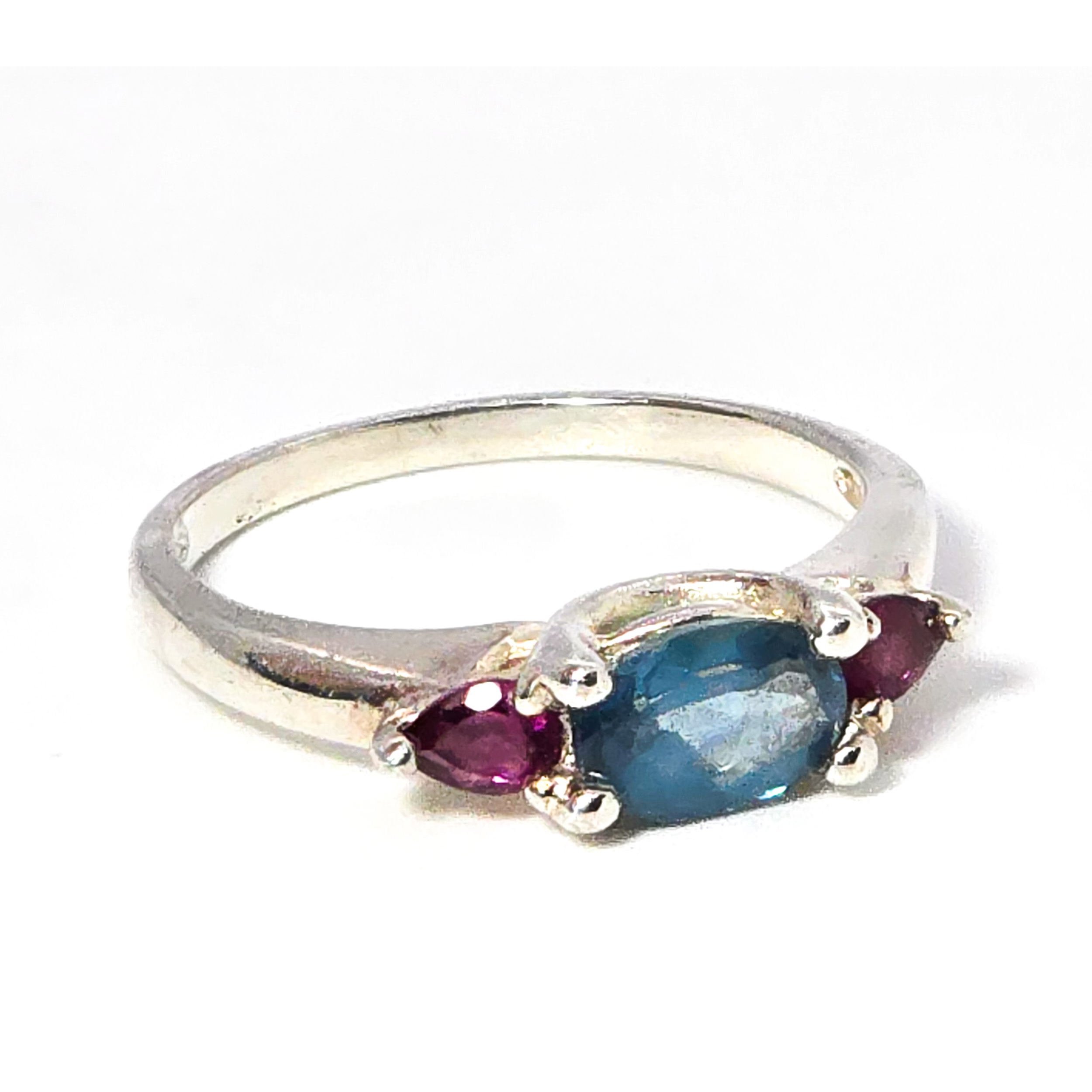 UTC Blue topaz purple amethyst open work sterling silver statement ring size 7.5