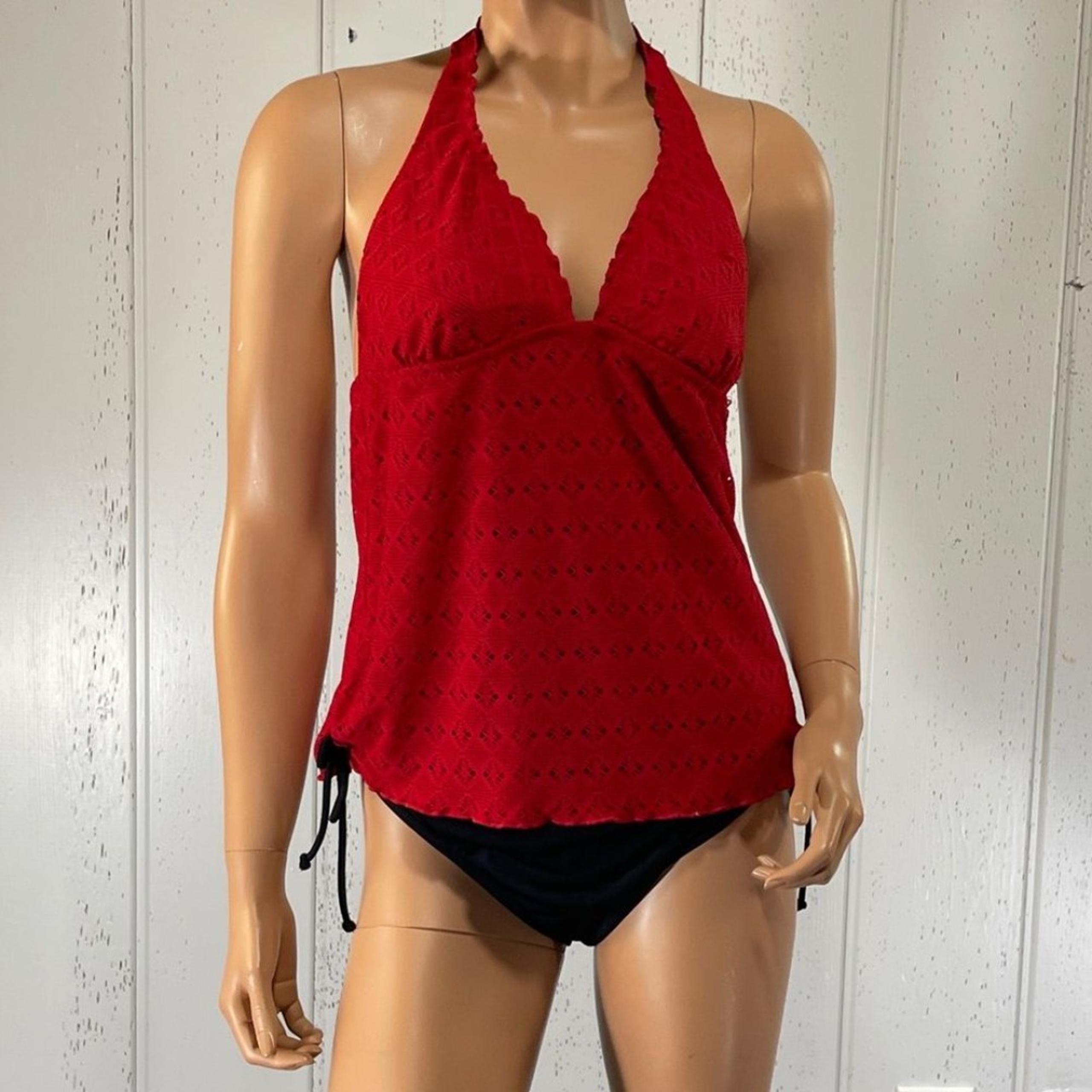 *Mossimo  Women's Red Crochet Halter Tankini  swim Top Sz M