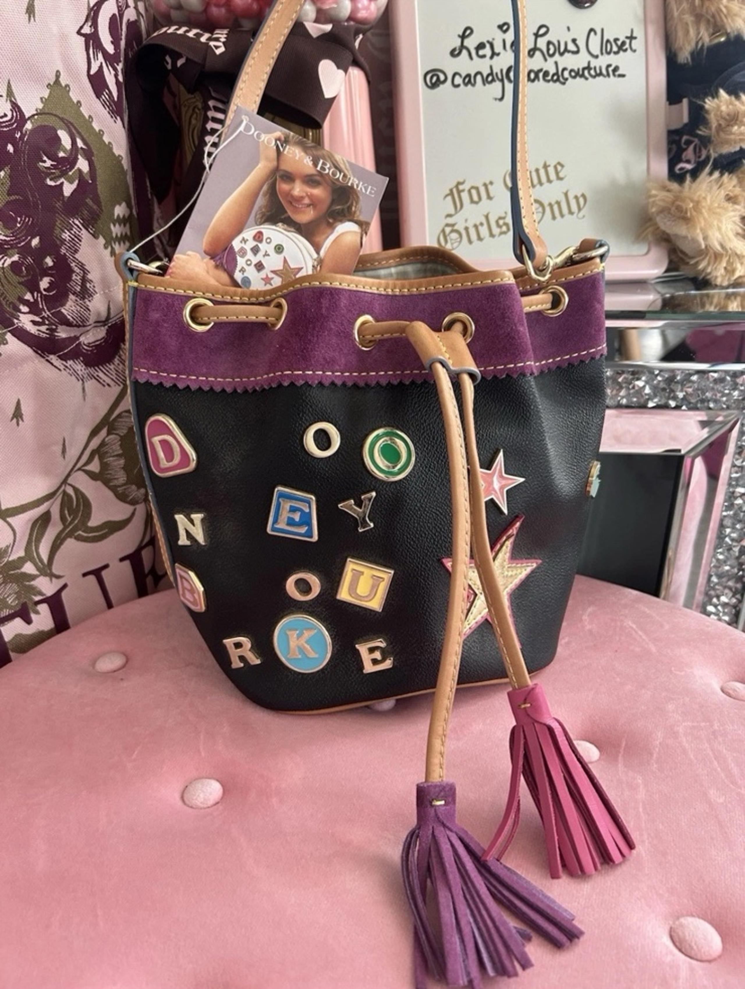 NWT Vintage Dooney and Bourke Lindsey Lohan Charm Black Leather Mini Bucket Bag