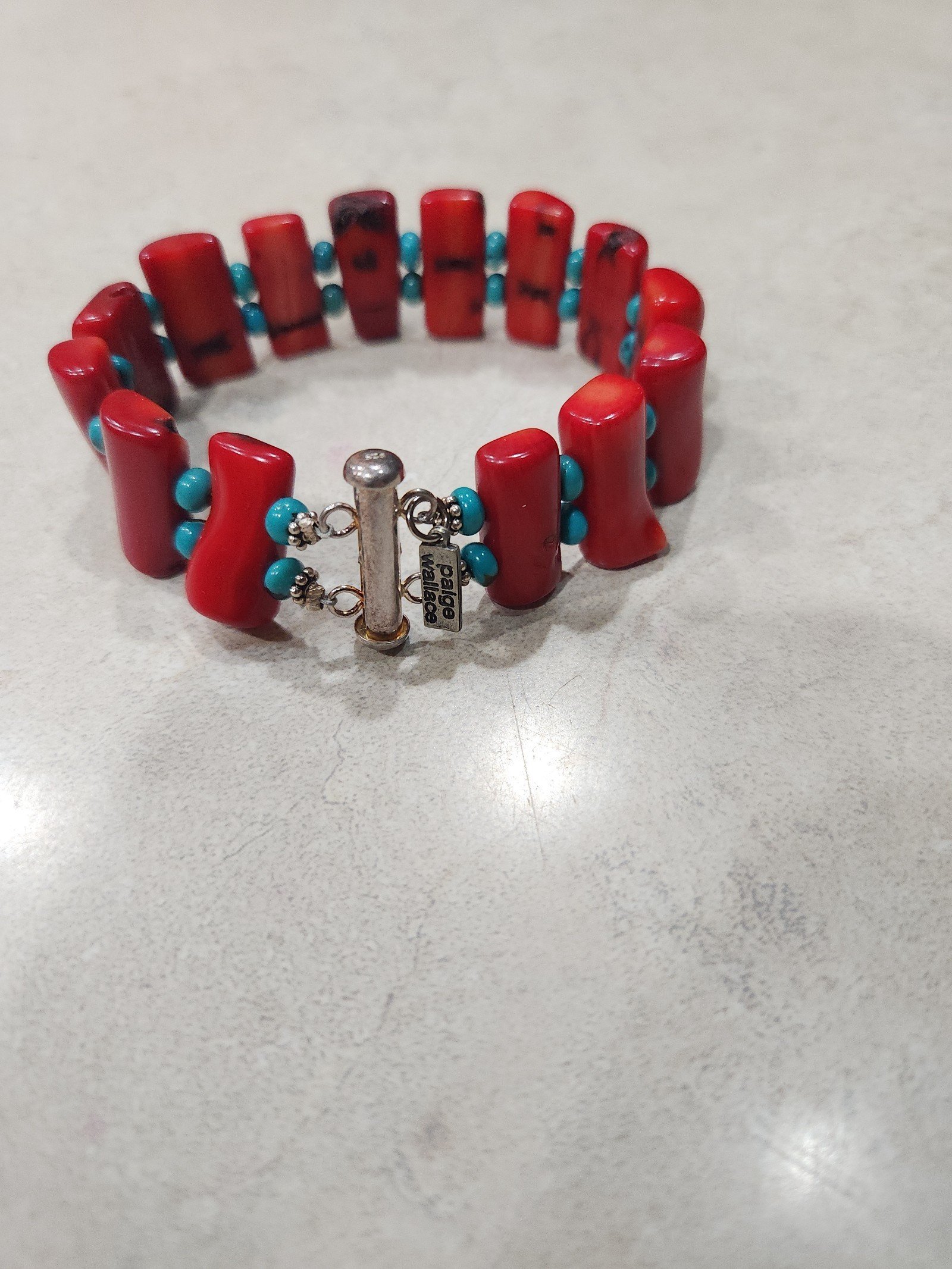Paige Wallace Red Coral and Turquoise Bracelet Beautiful well made piece. 7-3/4