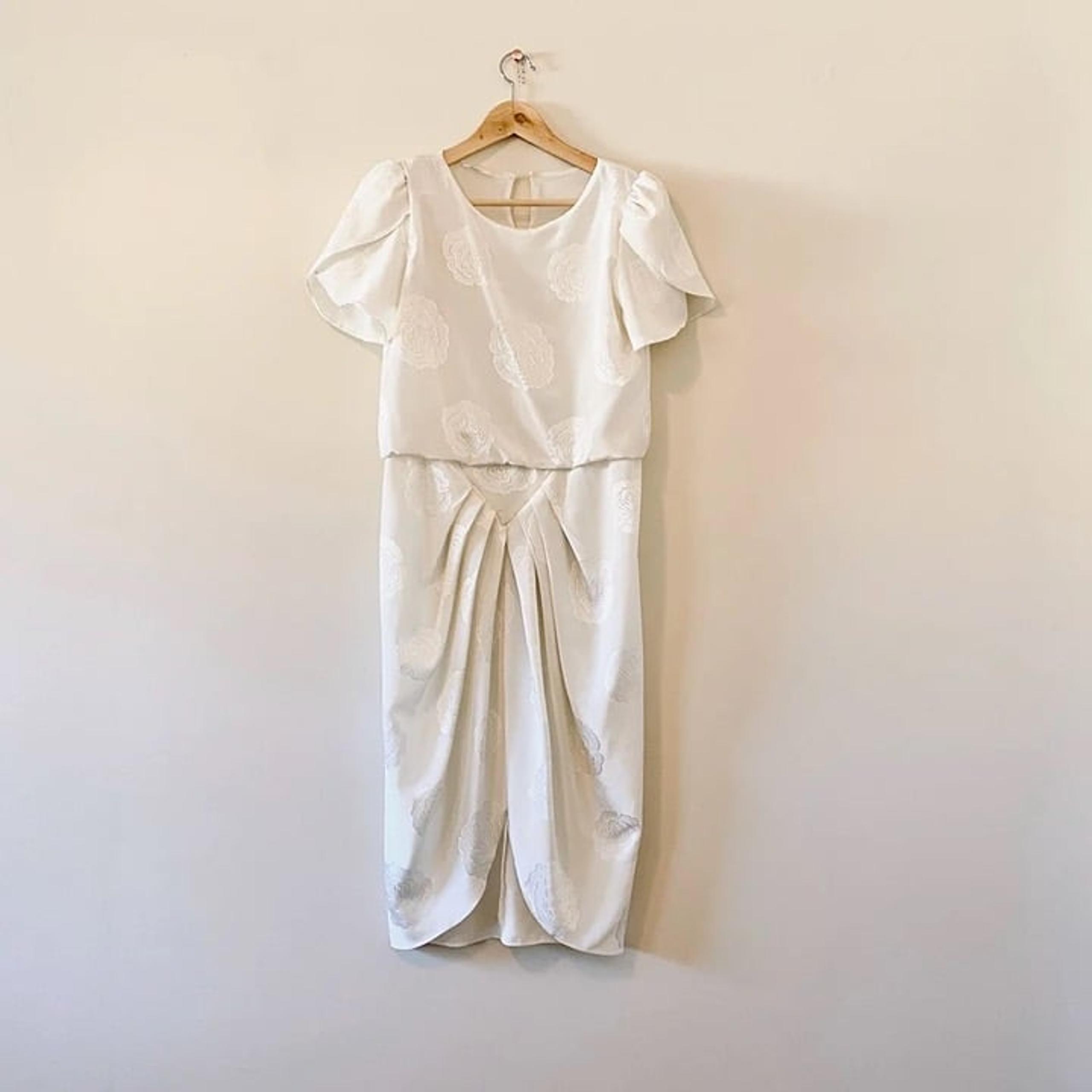 Vintage 80s white rose dress special occasion cocktail small