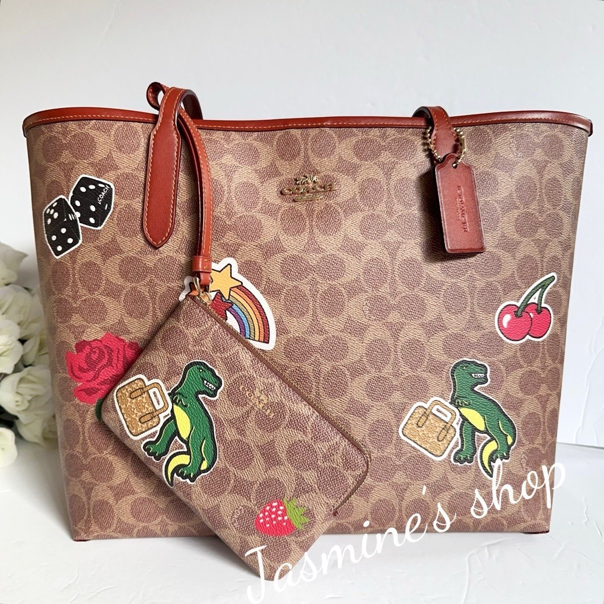 NWT Coach City Tote Bag In Signature Canvas With Sticker Print CZ611+ wallet set