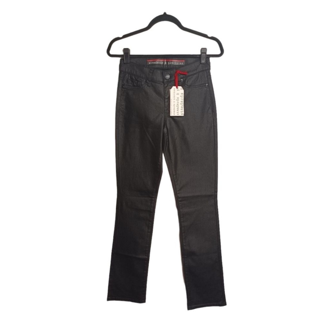 STANDARDS AND PRACTICES Black Sheen Shimmer Slim Leg Black Jean Pants 26 NWT
