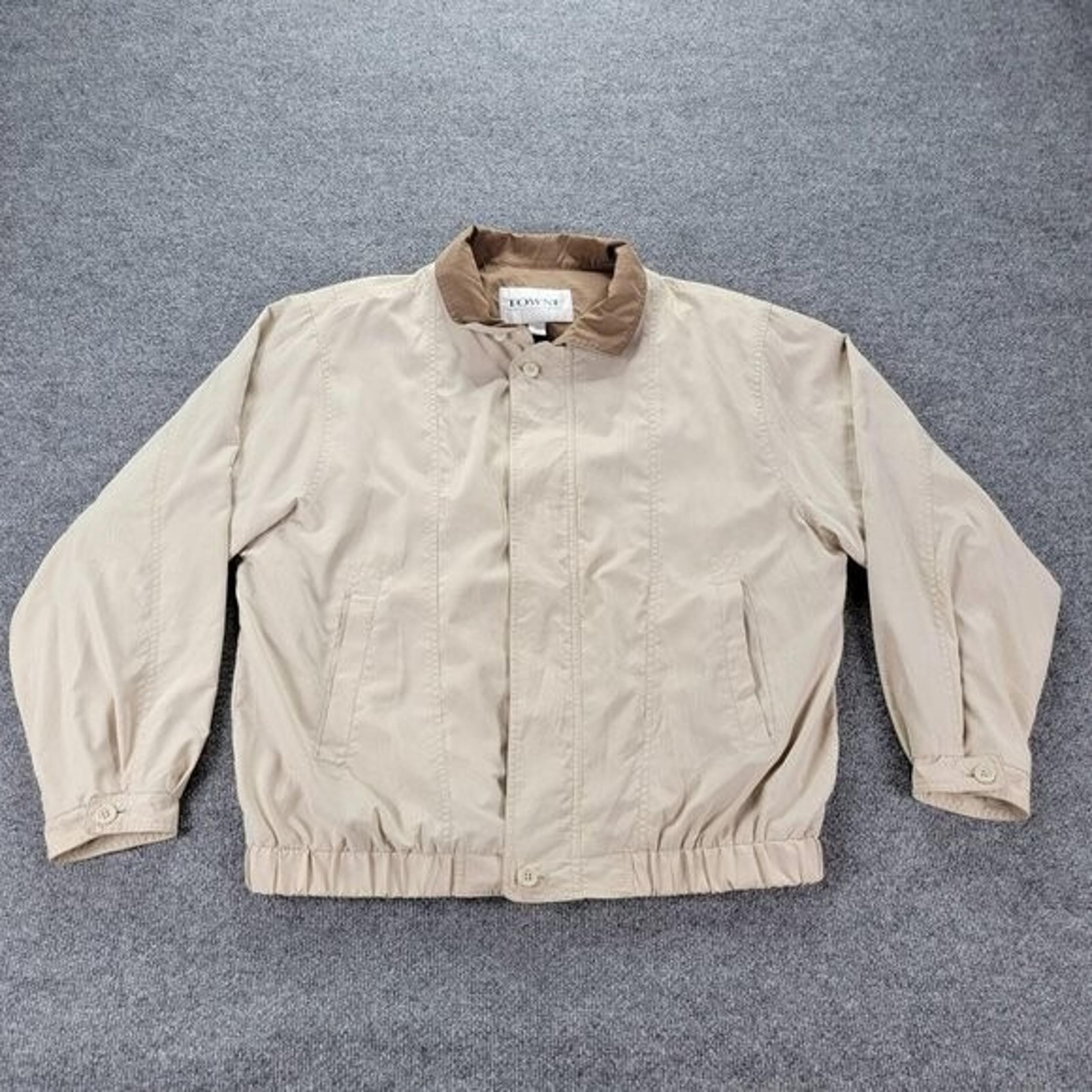 London Fog Towne Jacket Mens Large Beige Full Zip Bomber Barn Preppy Outdoors