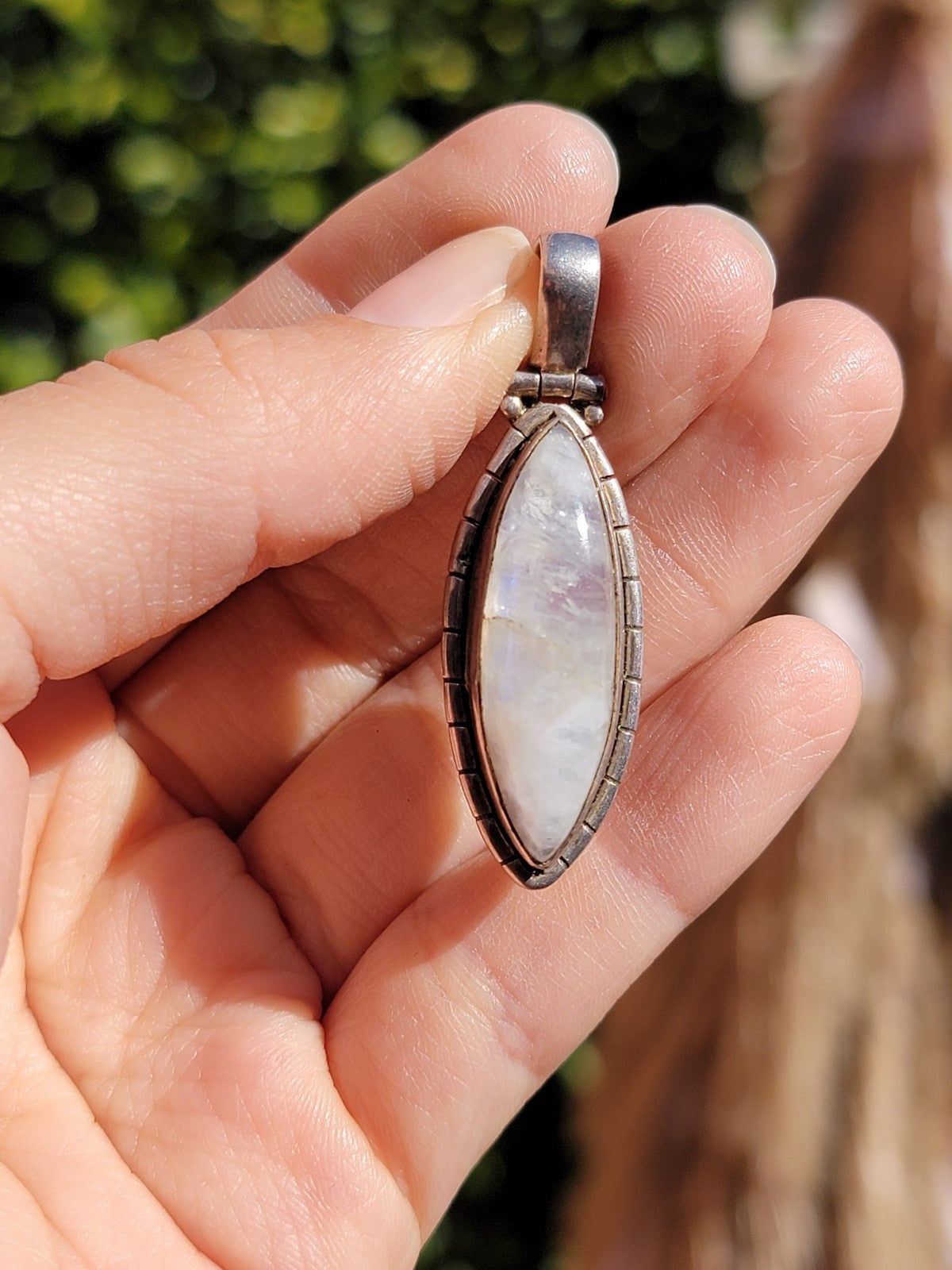 Rainbow Moonstone Marquise Pendant