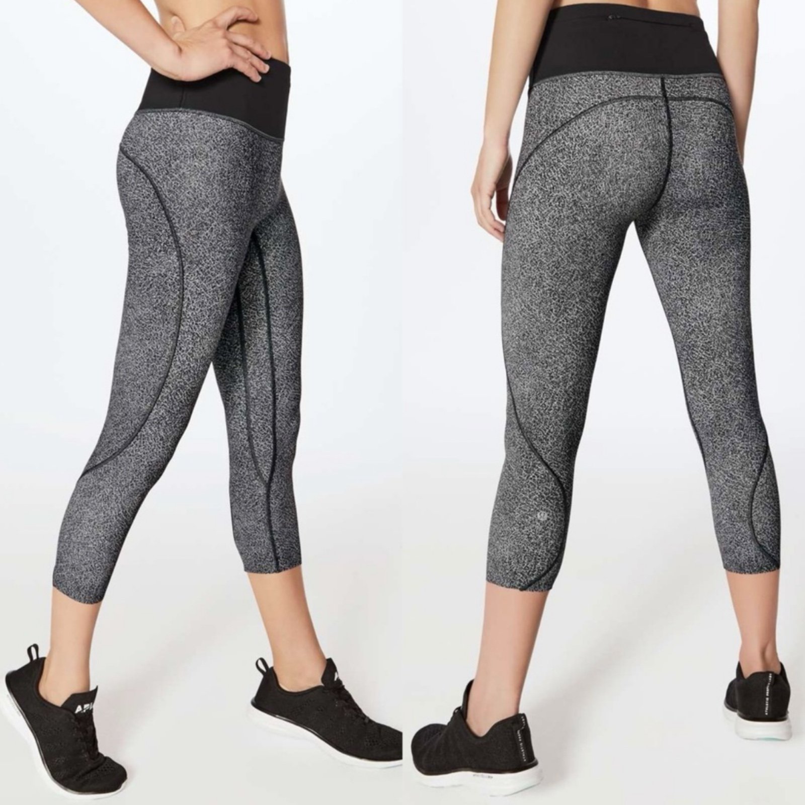 Lululemon Run The Day Crop Sz 8 *23 In Fractal Dark Starlight Black / Black