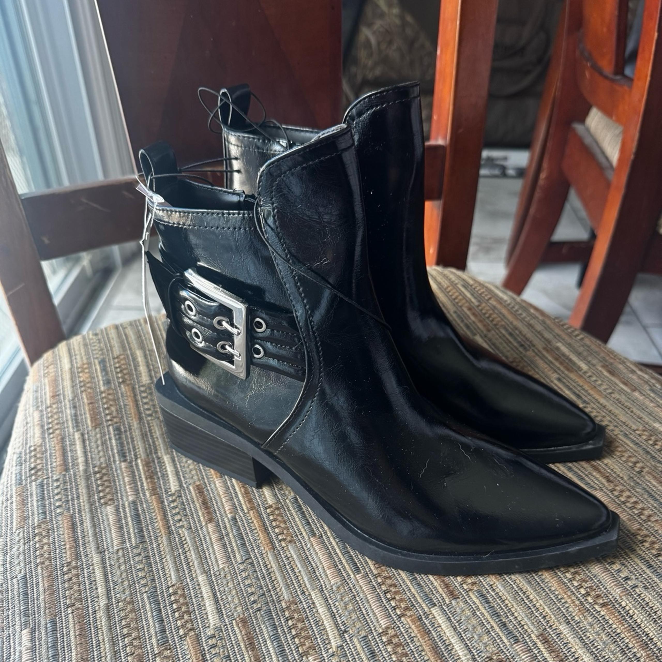 Black Ankle Boots - Women’s Size 6.5 - Pointed Toe with Buckle (Target)