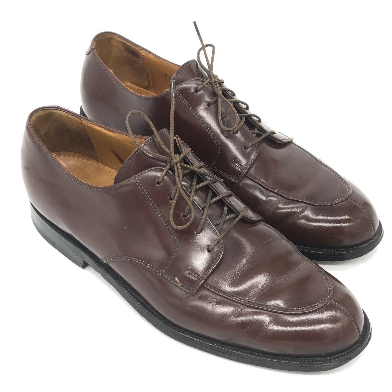 Cole Haan Mens Sz 10 D City Calhoun Split Toe Oxfords Brown Patent Leather Shoes