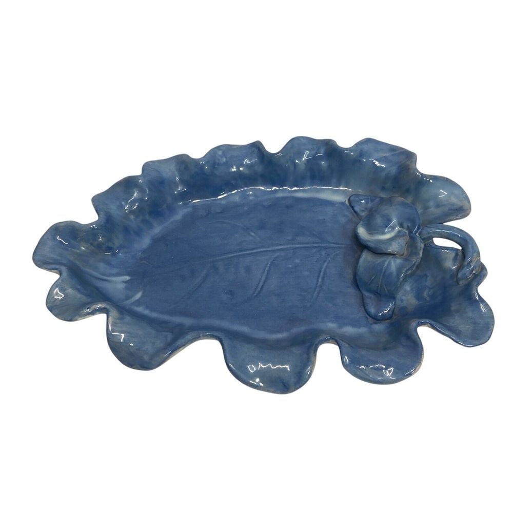 VTG Stangl Pottery Terra Rose Glazed Leaf Serving Tray Platter Blue 17.5 x12 MCM