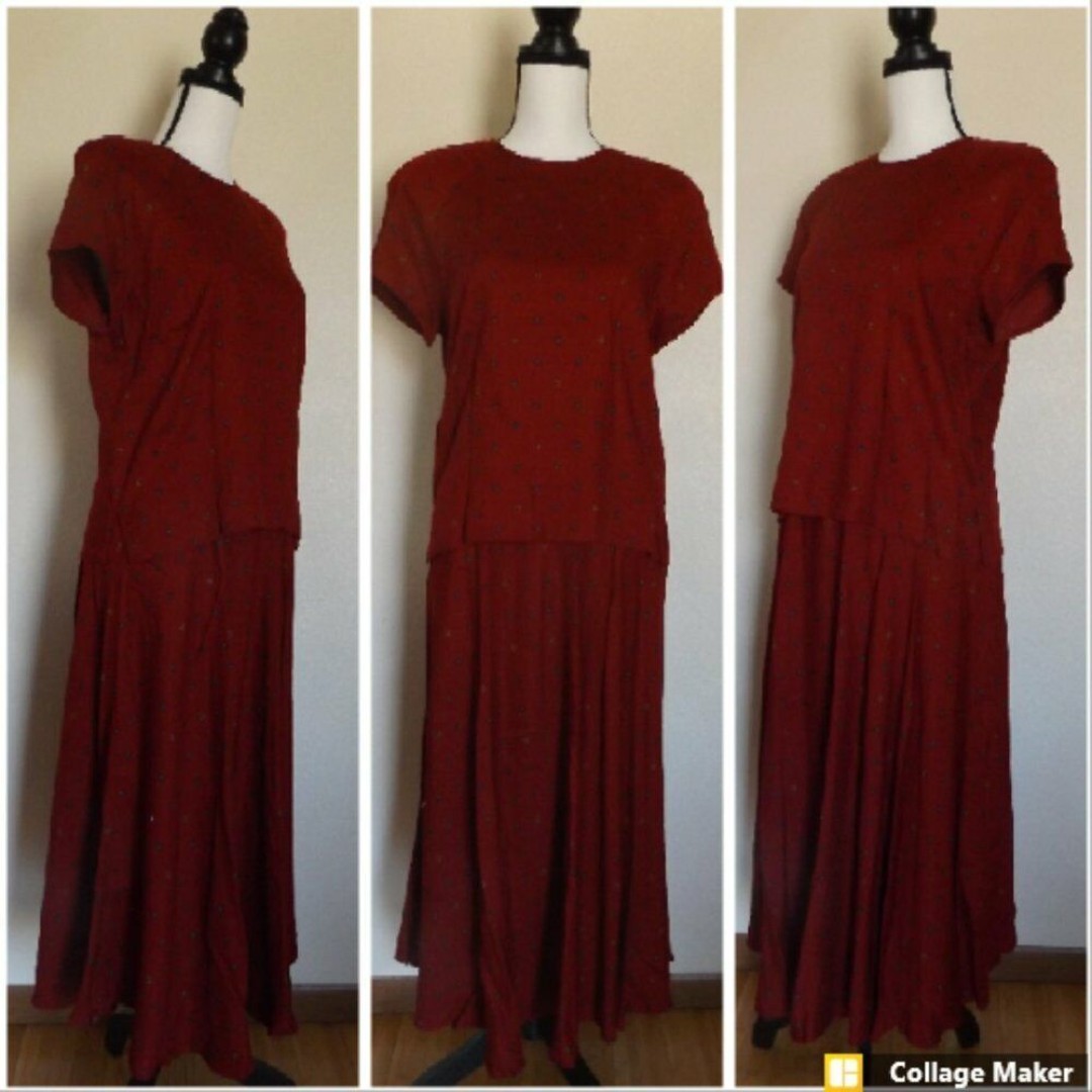 Vintage J.G. Hook Women's Size 10 Burgundy Paisley Print Rayon Blouse Skirt Set