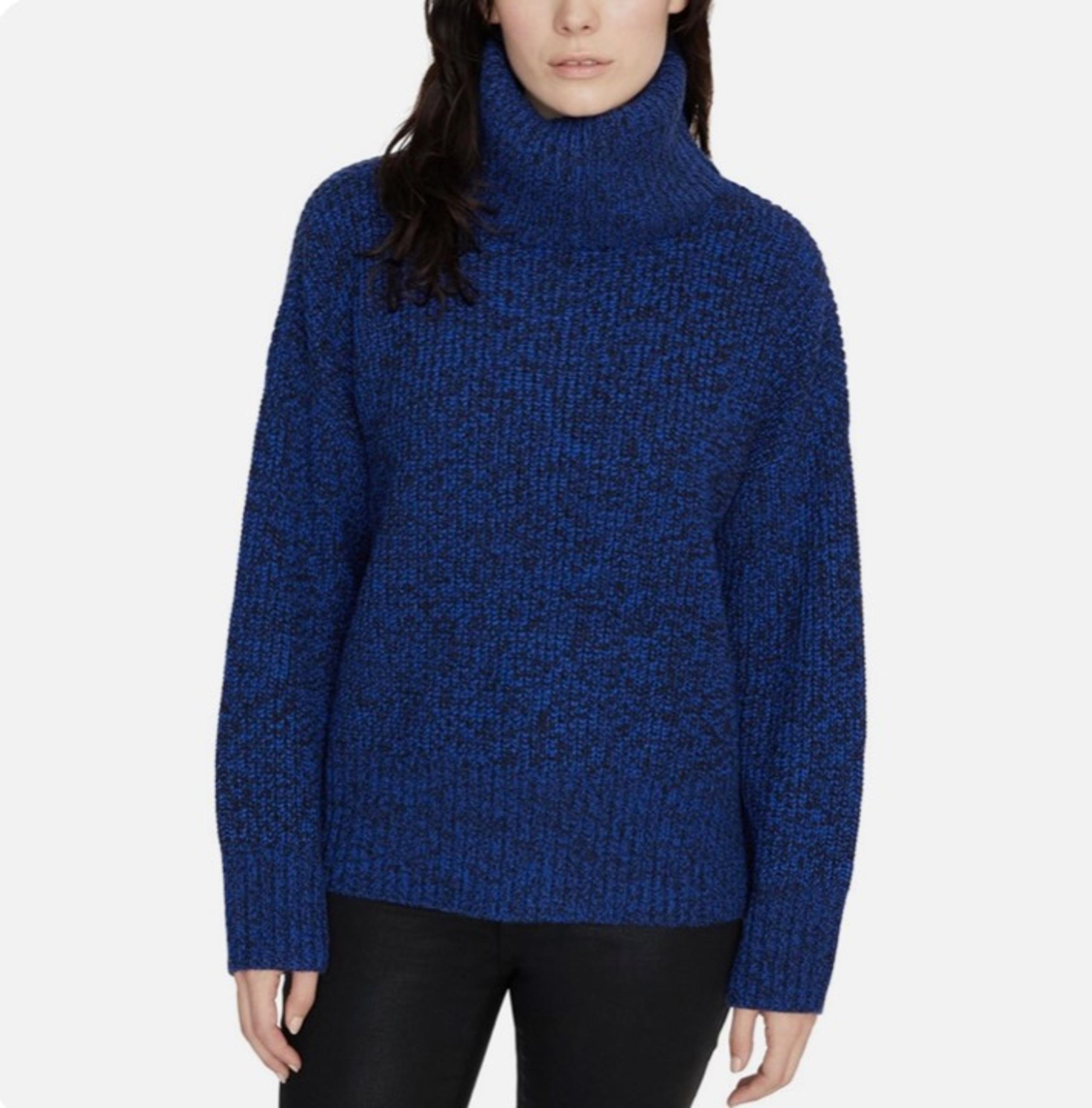 SANCTUARY Women's Blue Marled Ribbed-Knit Turtleneck Sweater