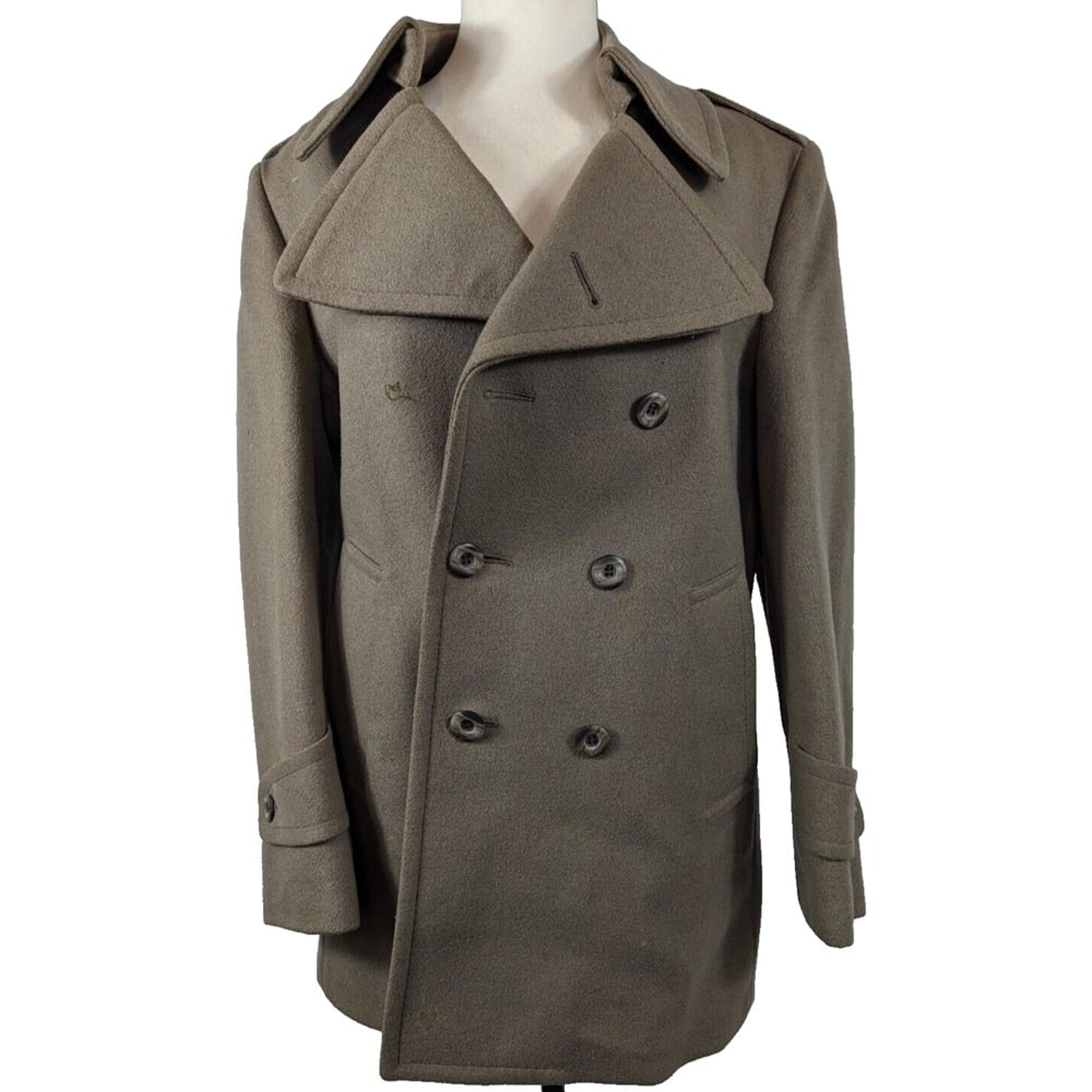Stratojac Over Coat Men's Size 38 Wool Lined Full Button Jacket Tan Brown  Vtg