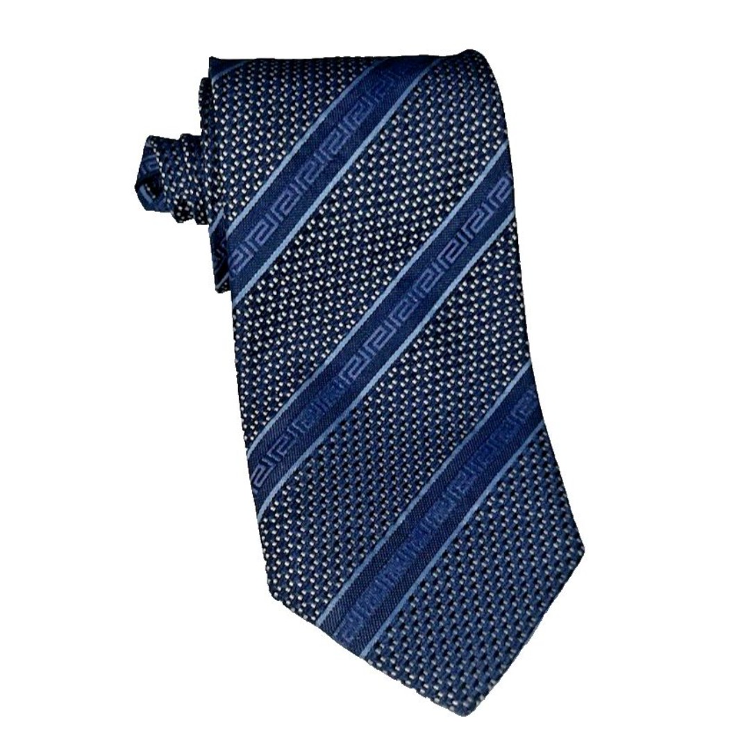 VERSACE CLASSIC V2 Gray Striped Baroque Frame Silk Tie ITALY 57 /3.25 EUC