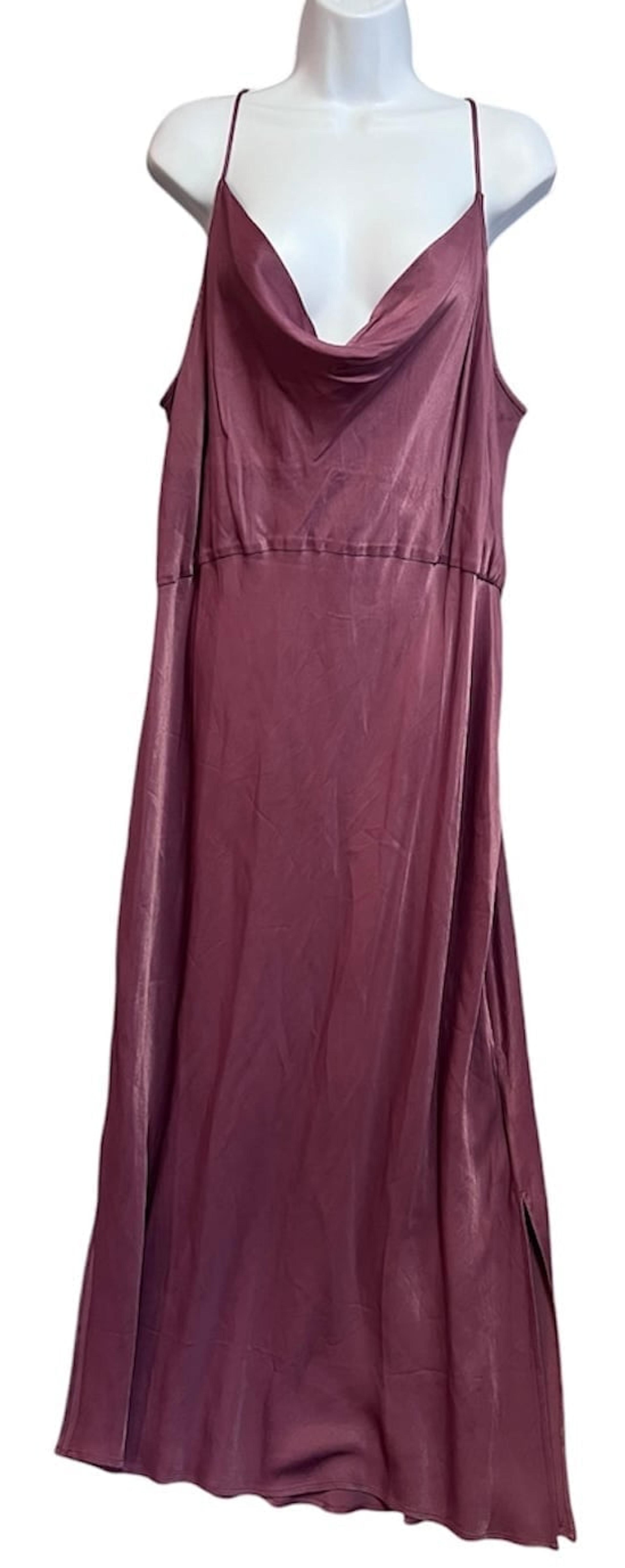 Anthropologie Women’s Satin Cowl Neck Midi Slip Dress Size 2X Plus Purple Pink