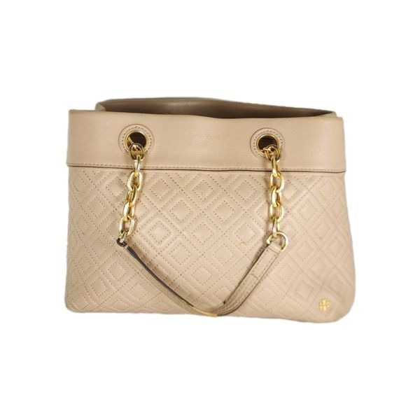TORY BURCH Light Oak Fleming Diamond Quilted Small Gold Chain Tote Purse Bag
