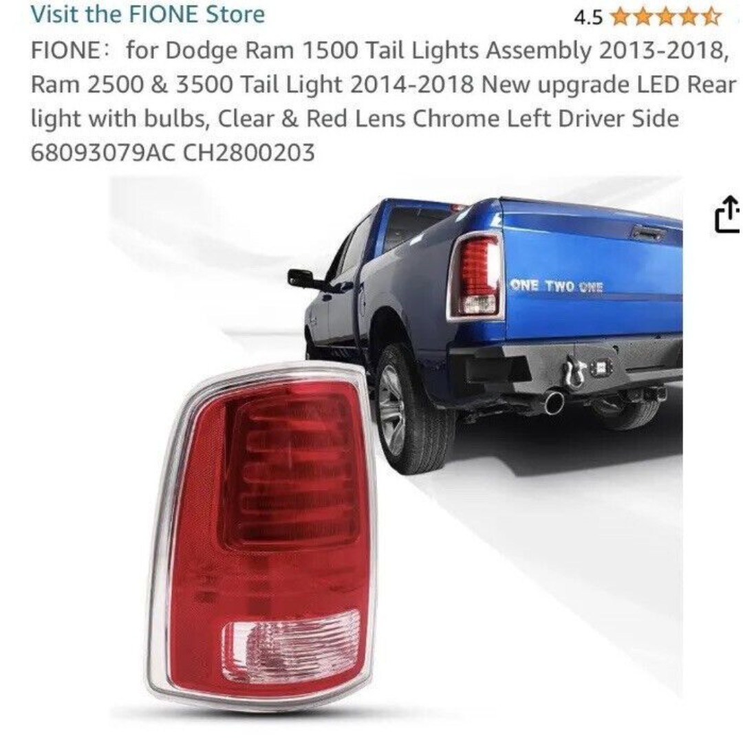 FIONE LED Tail Lights Assembly Dodge Ram 1500 2013-2018 Ram Left Driver Side