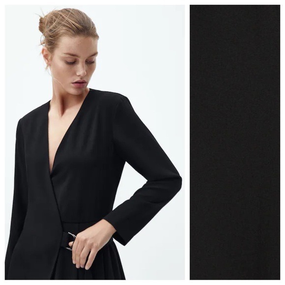 NWT. Massimo Dutti Black shops Crossover/Wrap Pleated Midi Dress. Size L.
