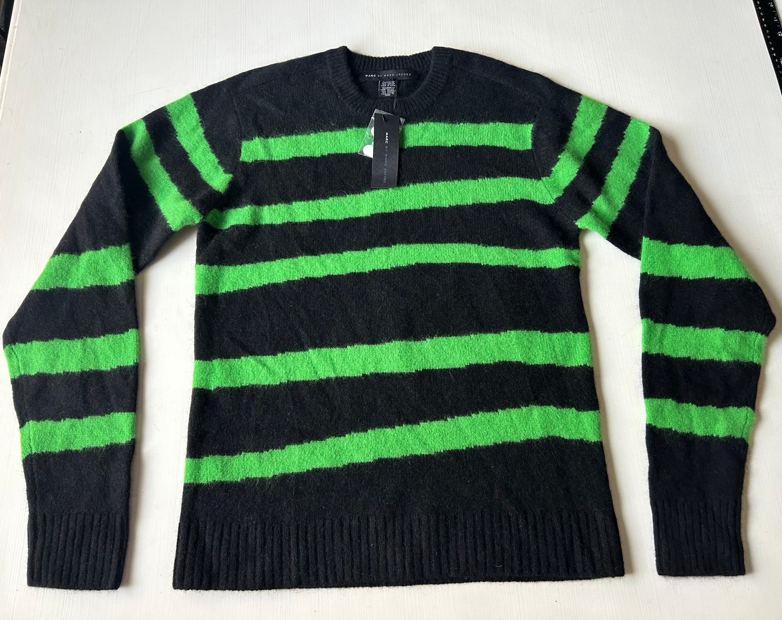 Marc by Marc Jacobs Mohair Pullover Black And Green Stripes New With Tags