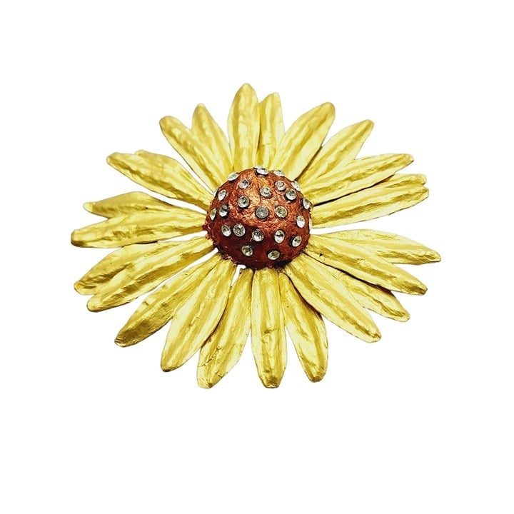 Vintage Signed Nieta Stambowsky Light Weight Rhinestone Huge Flower Brooch A1362
