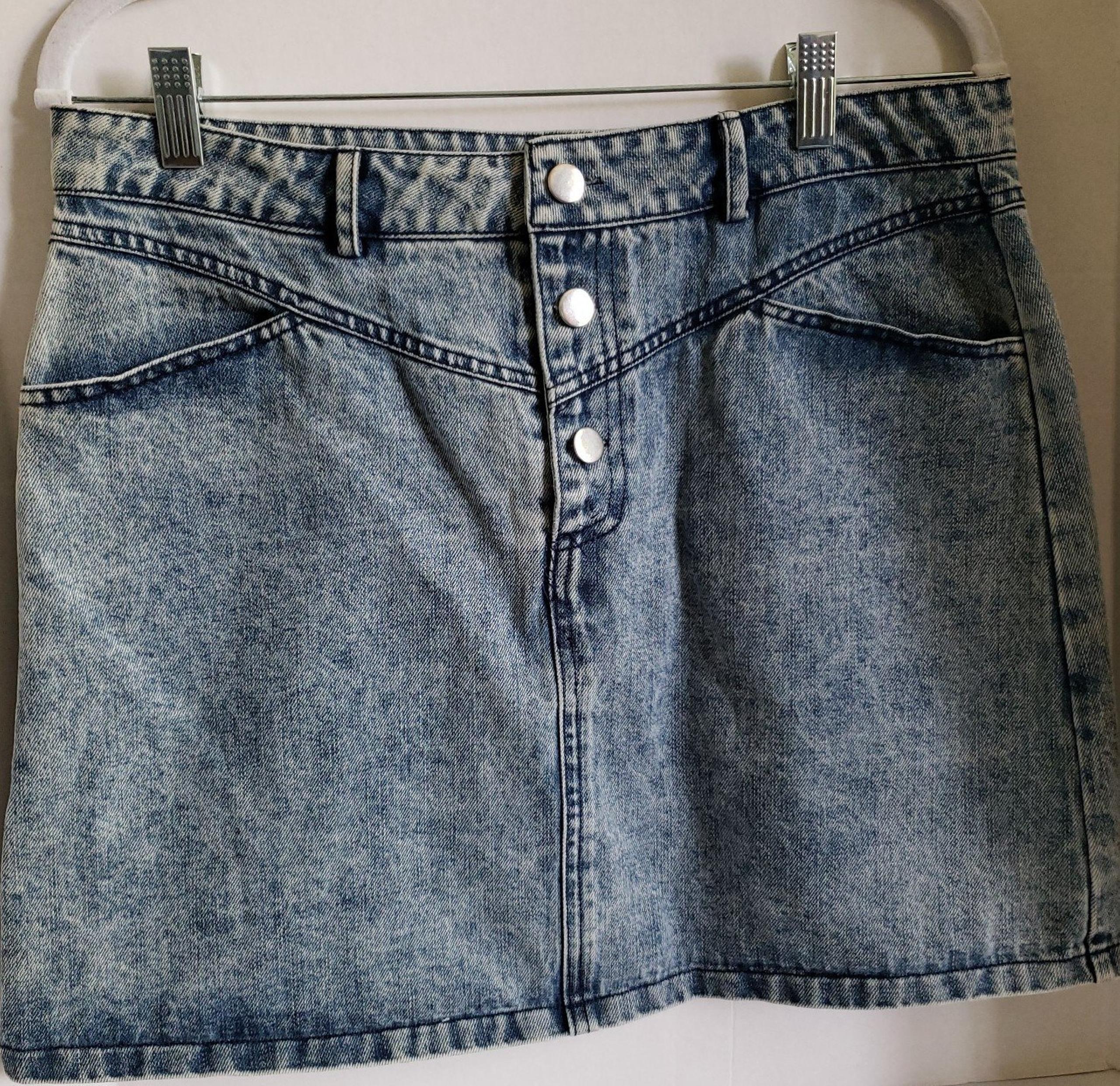 She + Sky Woman's High Rise Denim Mini Skirt Crosstown Blue Sz L Western Y2K