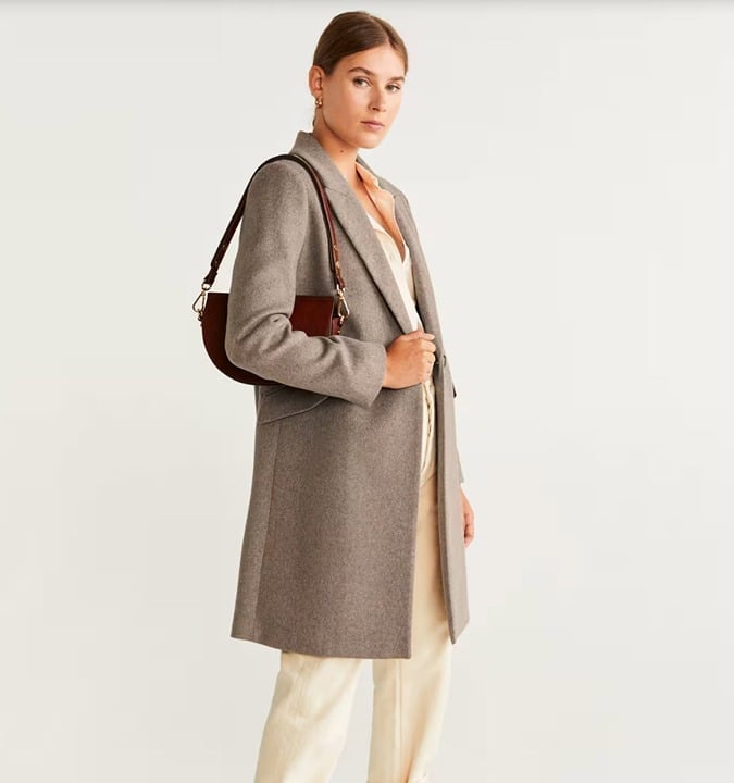 Mango MNG Lapels Wool Coat, Beige/Camel/Tan/Black, Size XS