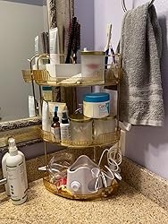 NEW Corner Bathroom Counter Organizer Makeup Cosmetic Storage 3-Tier Gold