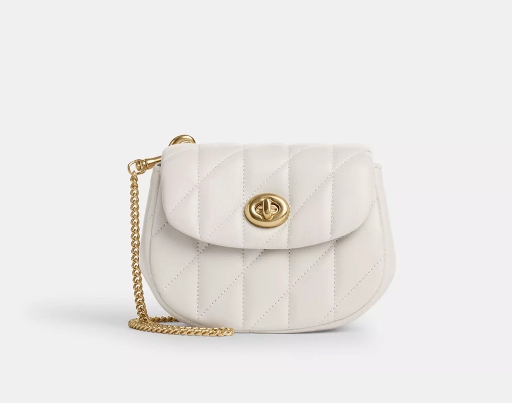 Coach Turnlock Card Case Mini Quilted Leather Turnlock Crossbody Bag - Cream