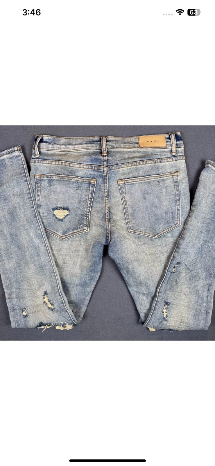 MNML Men’s 31x32 Blue Denim Jeans Skinny Distressed Ribbed Knees Stretch