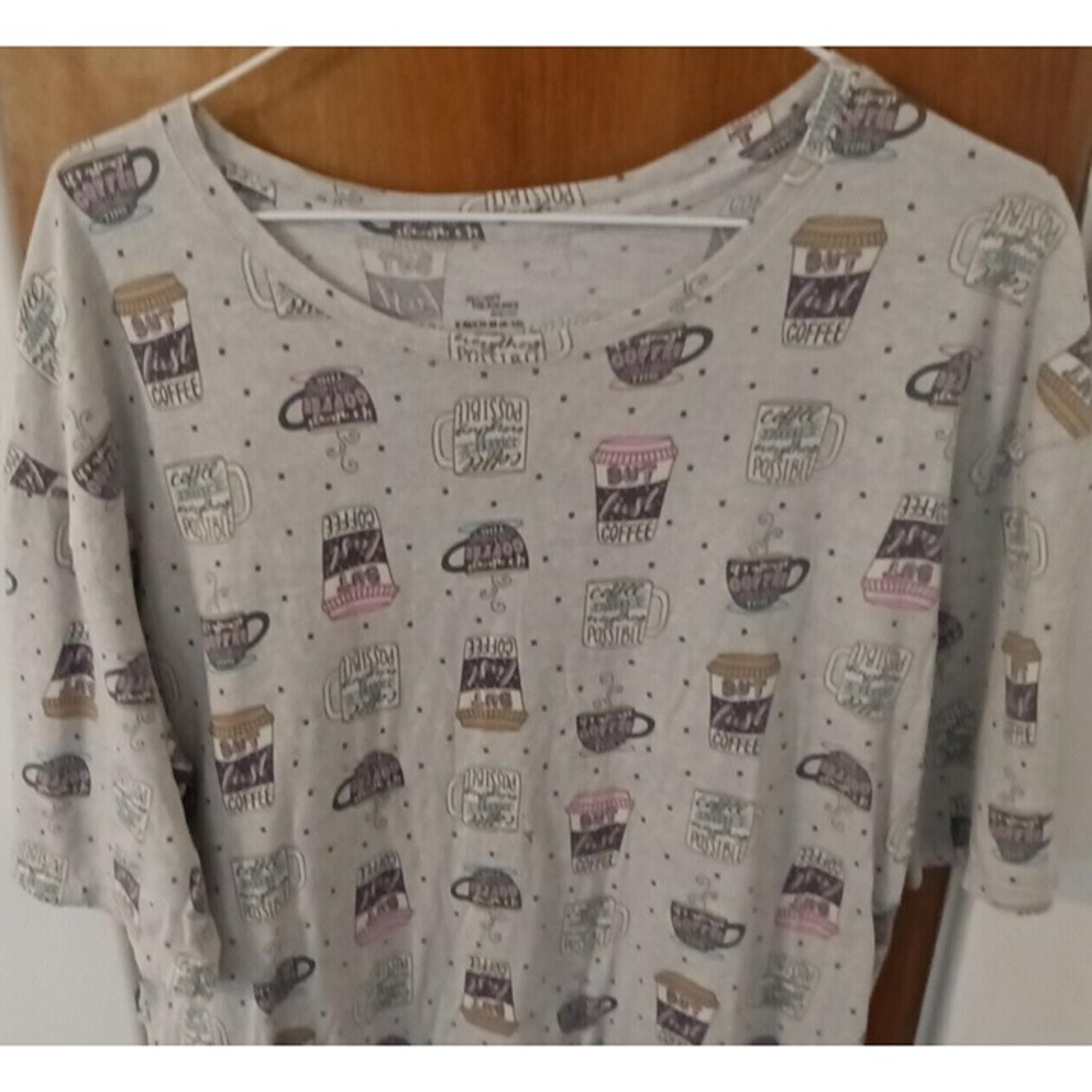Secret Treasures Coffee Cups Gray Sleep Shirt Gown Fits Small 8 To Medium 10
