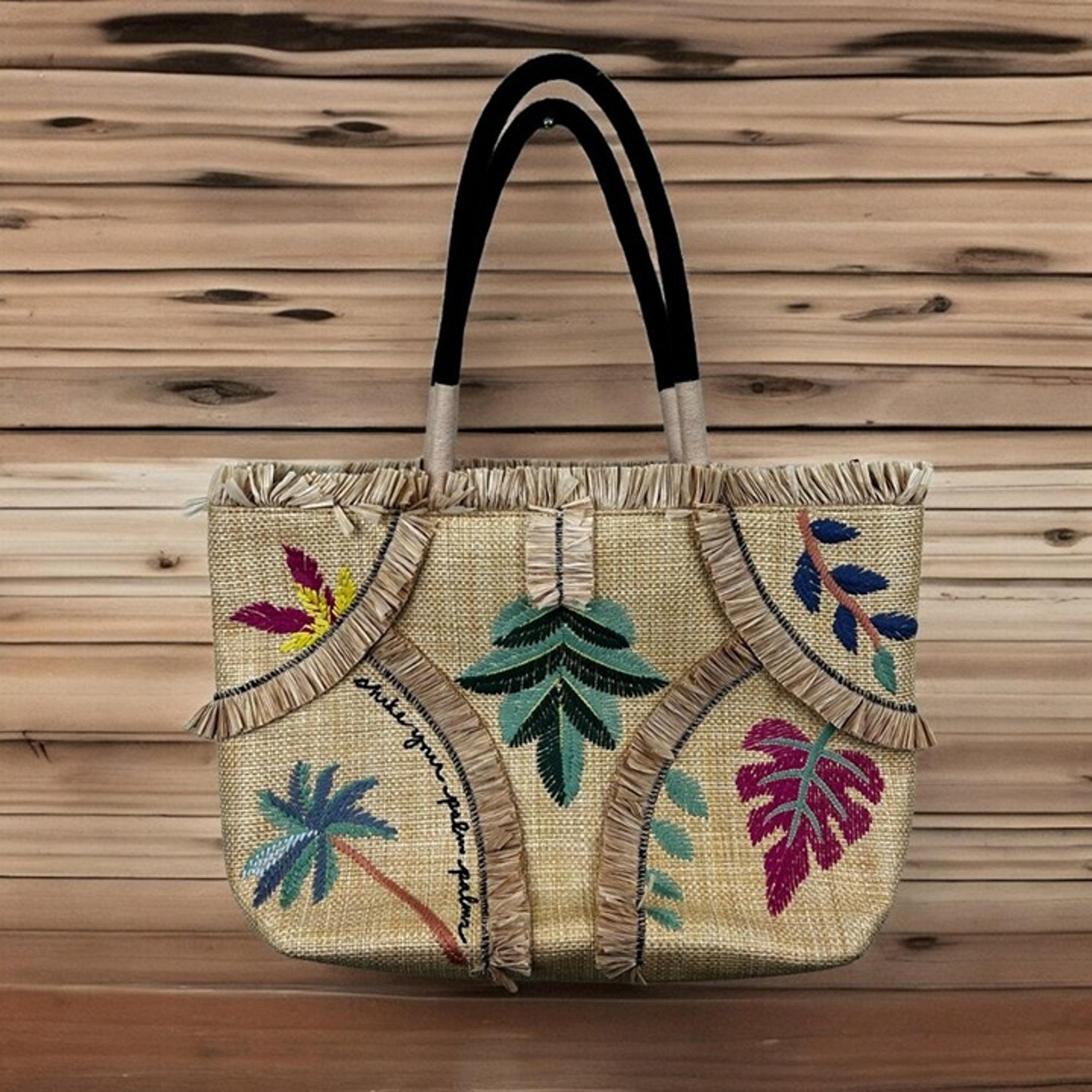 Stella & Dot Women's Straw Floral Tote Bag