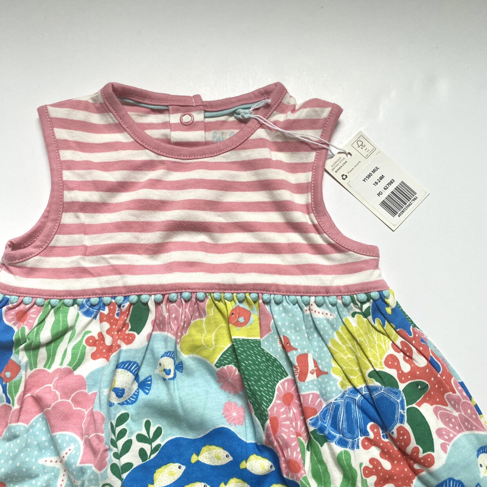 NEW Baby Boden Pink Stripe Coral Print Jersey Hotchpotch Dress