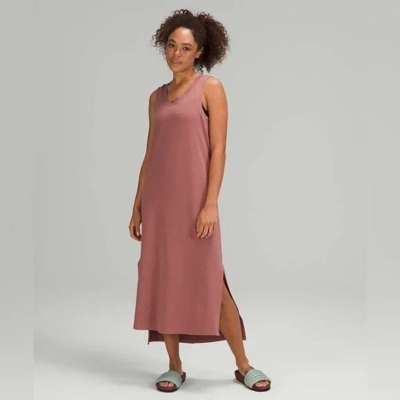 Lululemon Women's All Yours Pink Maxi Tank Dress Size 12 Spiced Chai