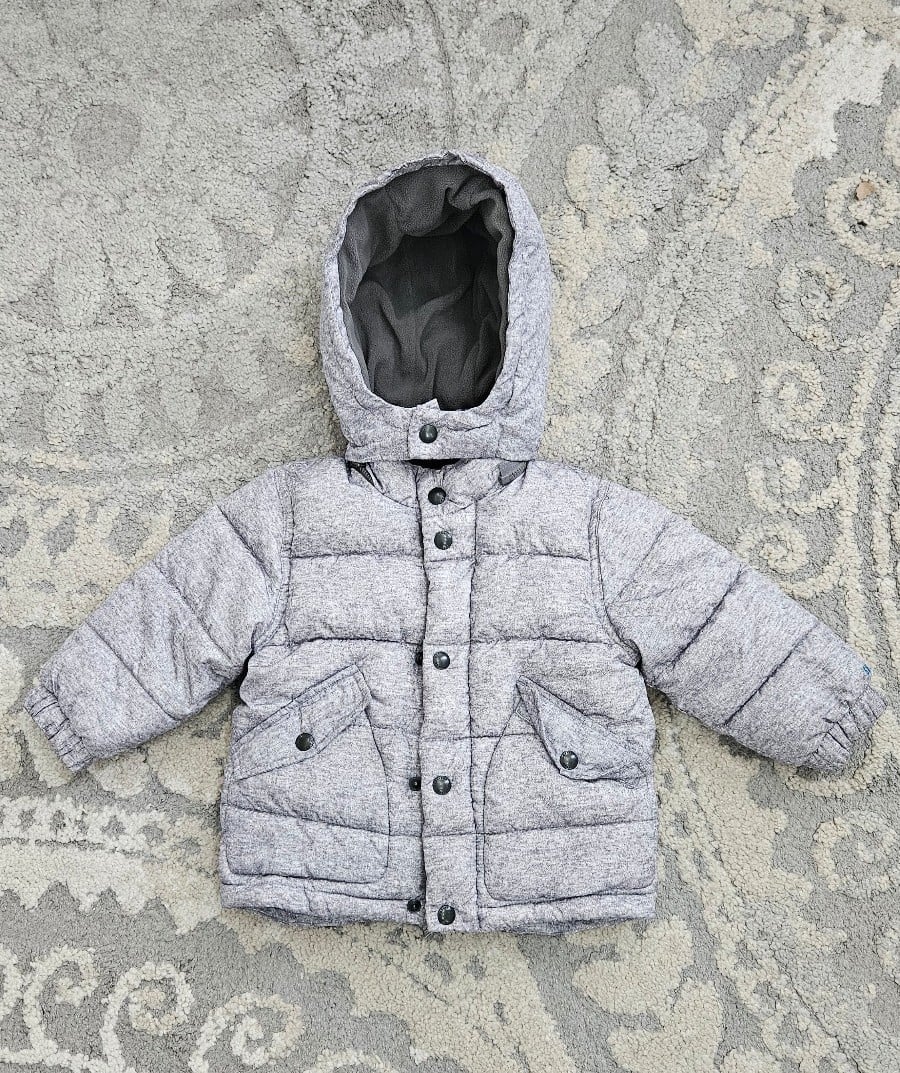 Baby Gap-Grey Puffer Coat Jacket Outdoor Cold Primaloft Warmest Boys Sz 18-24 M