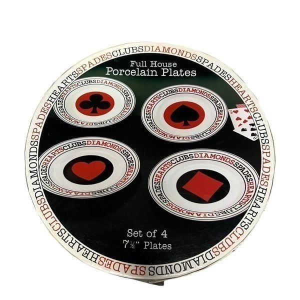 Full House Card Games Porcelain 7.5” Plates Vintage Set of 4