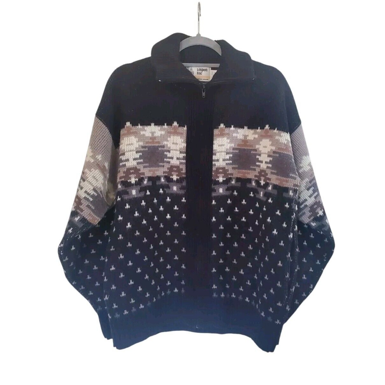London Fog Vintage Grandpa Nordic Chunky Ski Cardigan Sweater, Men's Size Medium