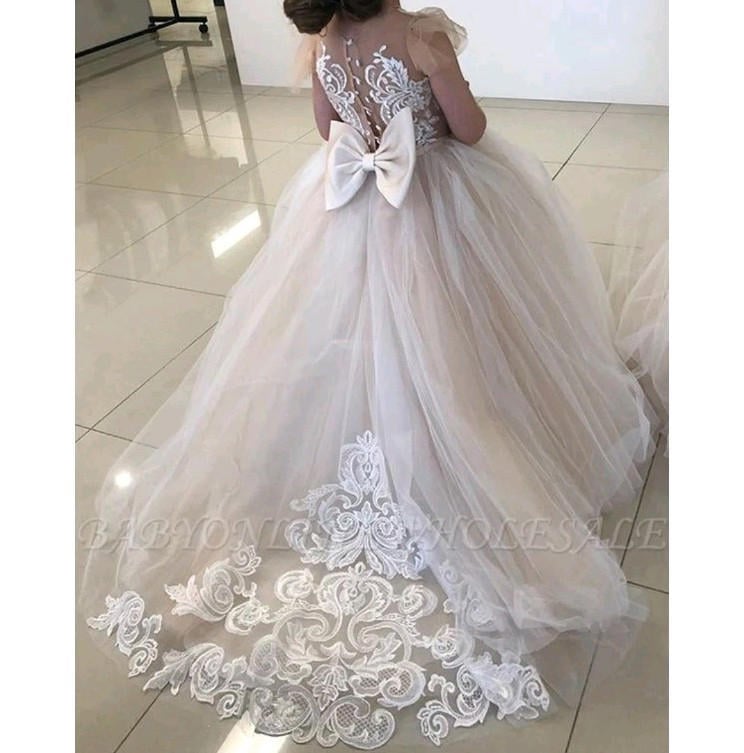 BabyOnline Lovely Tulle Lace Flower Girl Long Sleeve Kids Dress for Wedding 5T