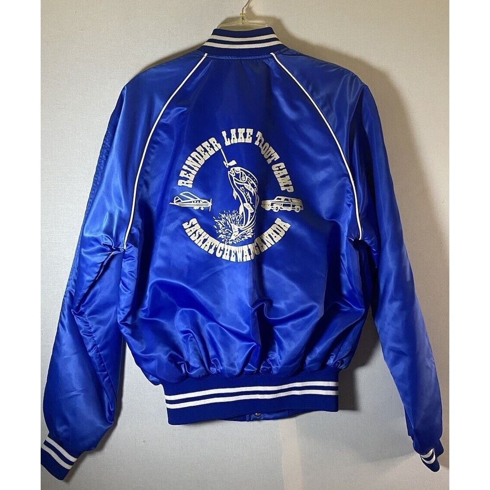 Vintage Action West Club Wear Reindeer Lake Saskatchewan Satin Jacket Medium