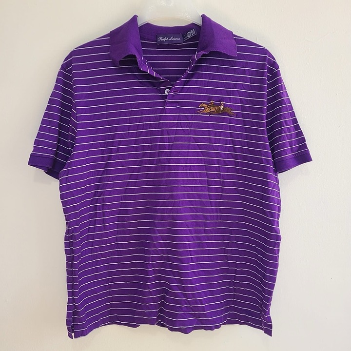 Ralph Lauren Purple Label Men’s Striped Equestrian Polo Shirt Purple Size L