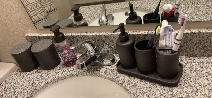 Black Bathroom Accessories Set 6 Pcs - Toothbrush Holder, Lotion Soap