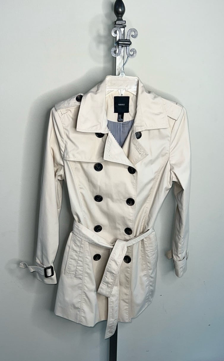 EUC Forever 21 Twill Trench Jacket Double Breasted Khaki Women's Medium