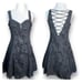 Vintage Zum Zum Black Floral Flocked Fit & Flare Mini Dress Open Lace-Up Back